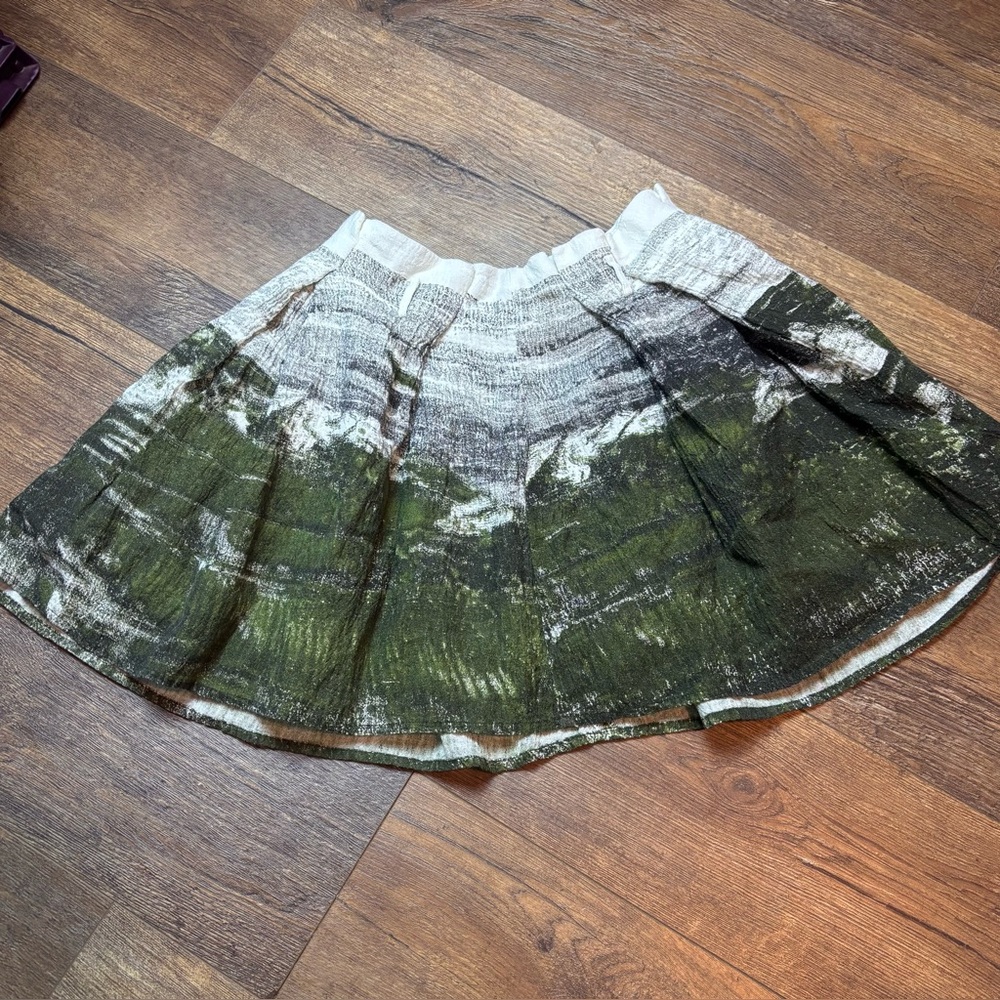 S Deer Concept Mini Skirt Foilage Wool Blend Lined Abstract Cottage Womens Med